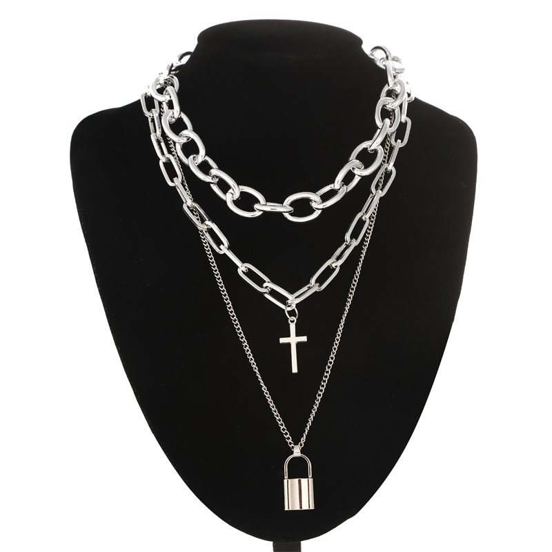 Layered Pendant Necklace Aesthetic - FNQUFUJ Layered grunge aesthetic jewelry punk