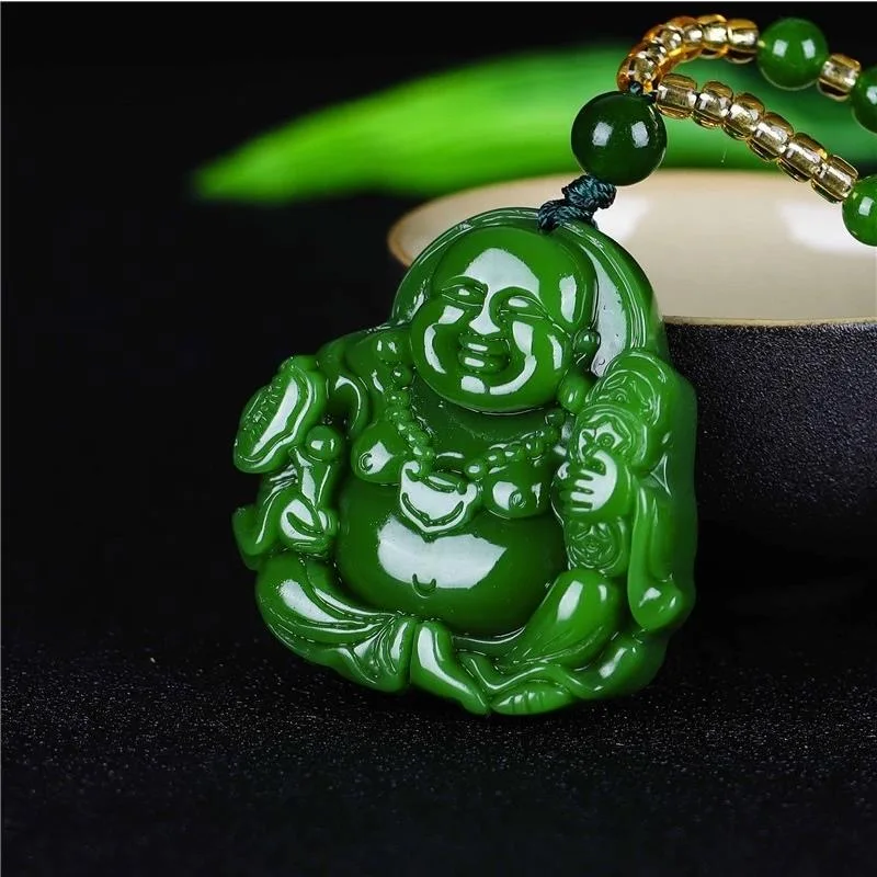 Chinese Green Jade Maitreya Bu - Necklaces ulasan dan harga