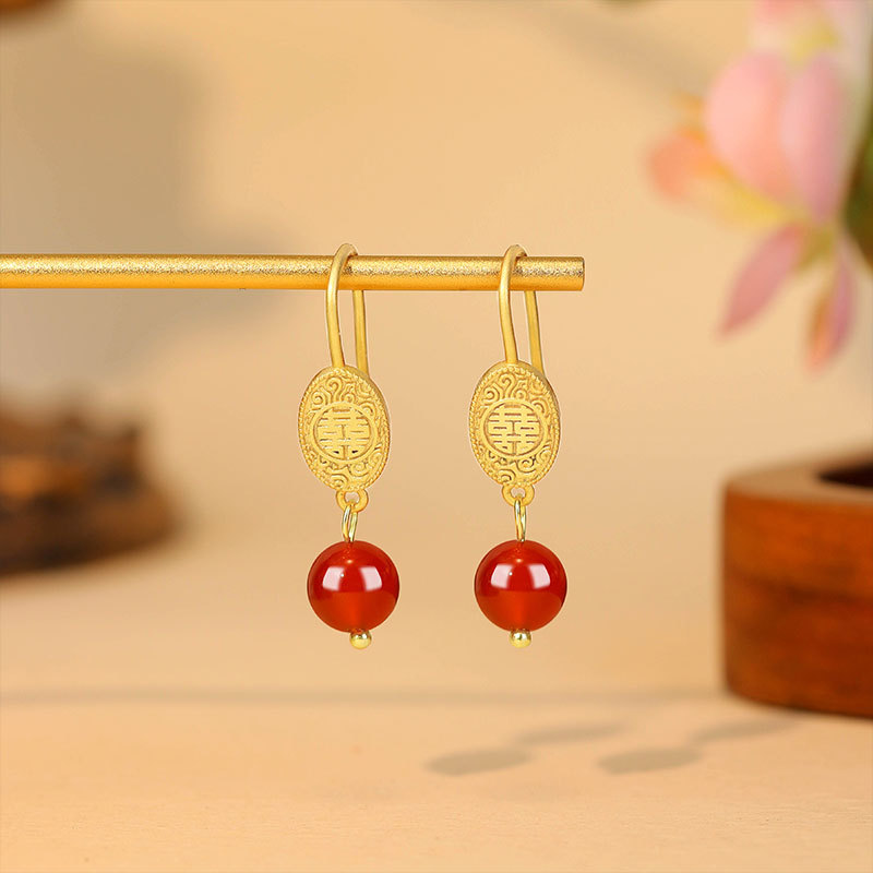 Natural Red Jade Bead Earrings - Earrings ulasan dan harga