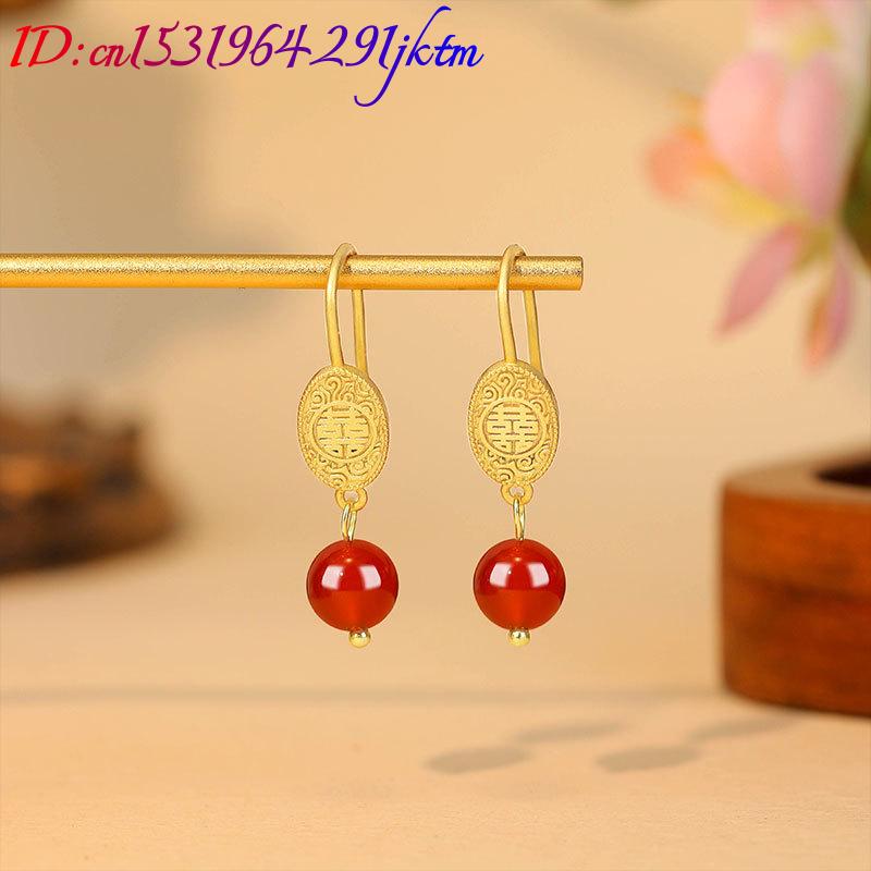 Natural Red Jade Bead Earrings - Earrings ulasan dan harga