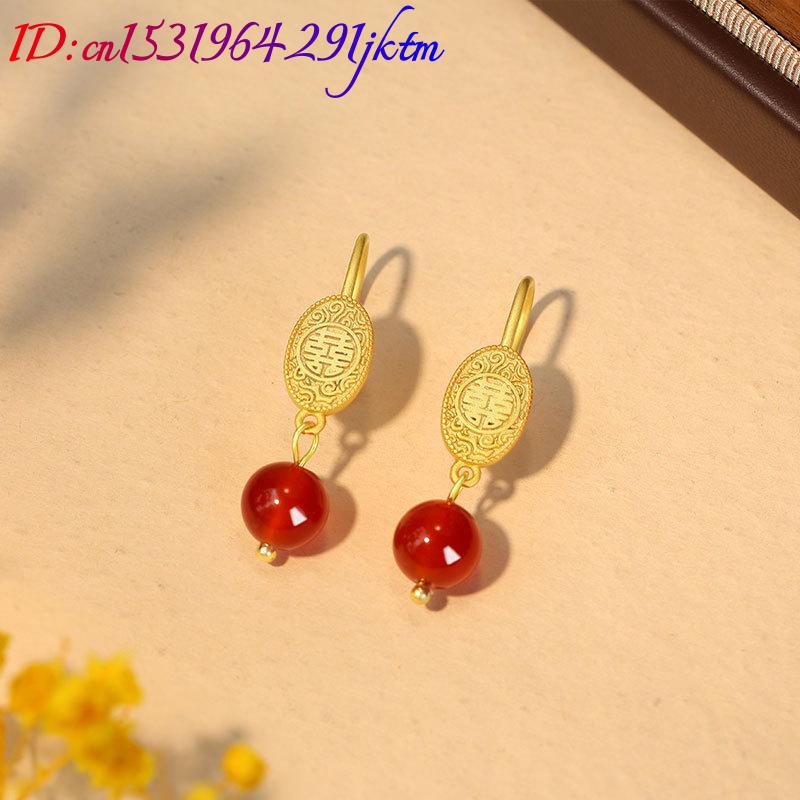 Natural Red Jade Bead Earrings - Earrings ulasan dan harga