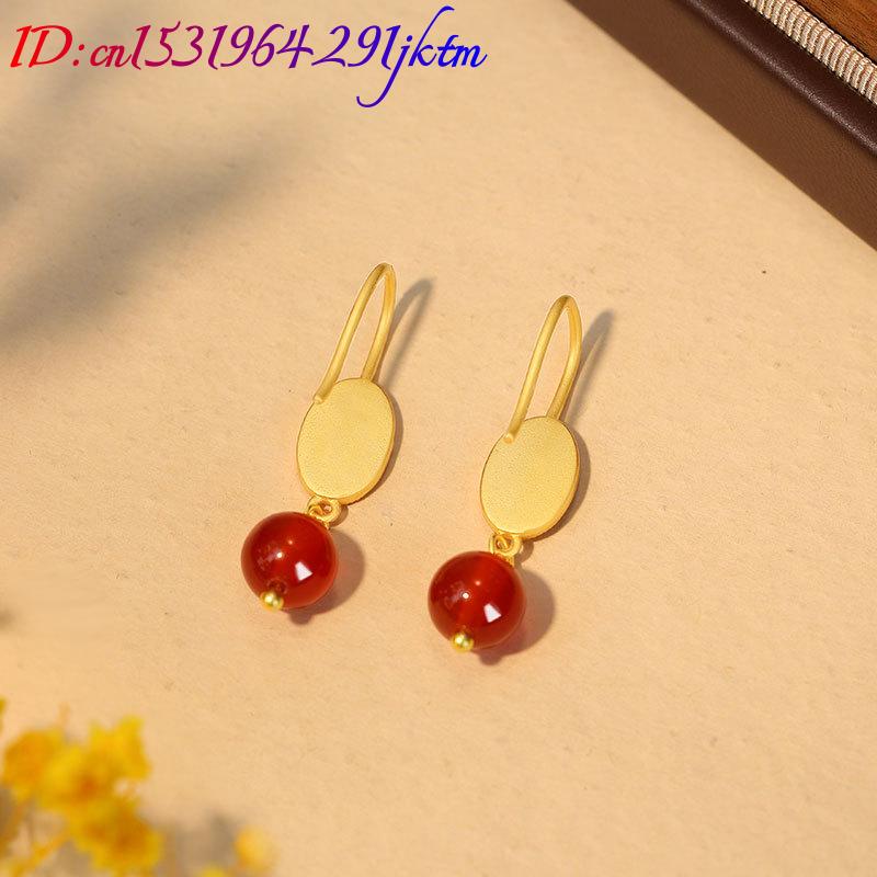 Natural Red Jade Bead Earrings - Earrings ulasan dan harga