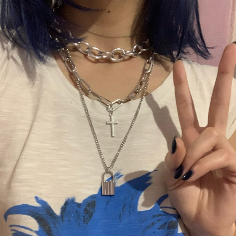 FNQUFUJ Layered grunge aesthet - Layered Pendant Necklace Aesthetic ulasan dan harga