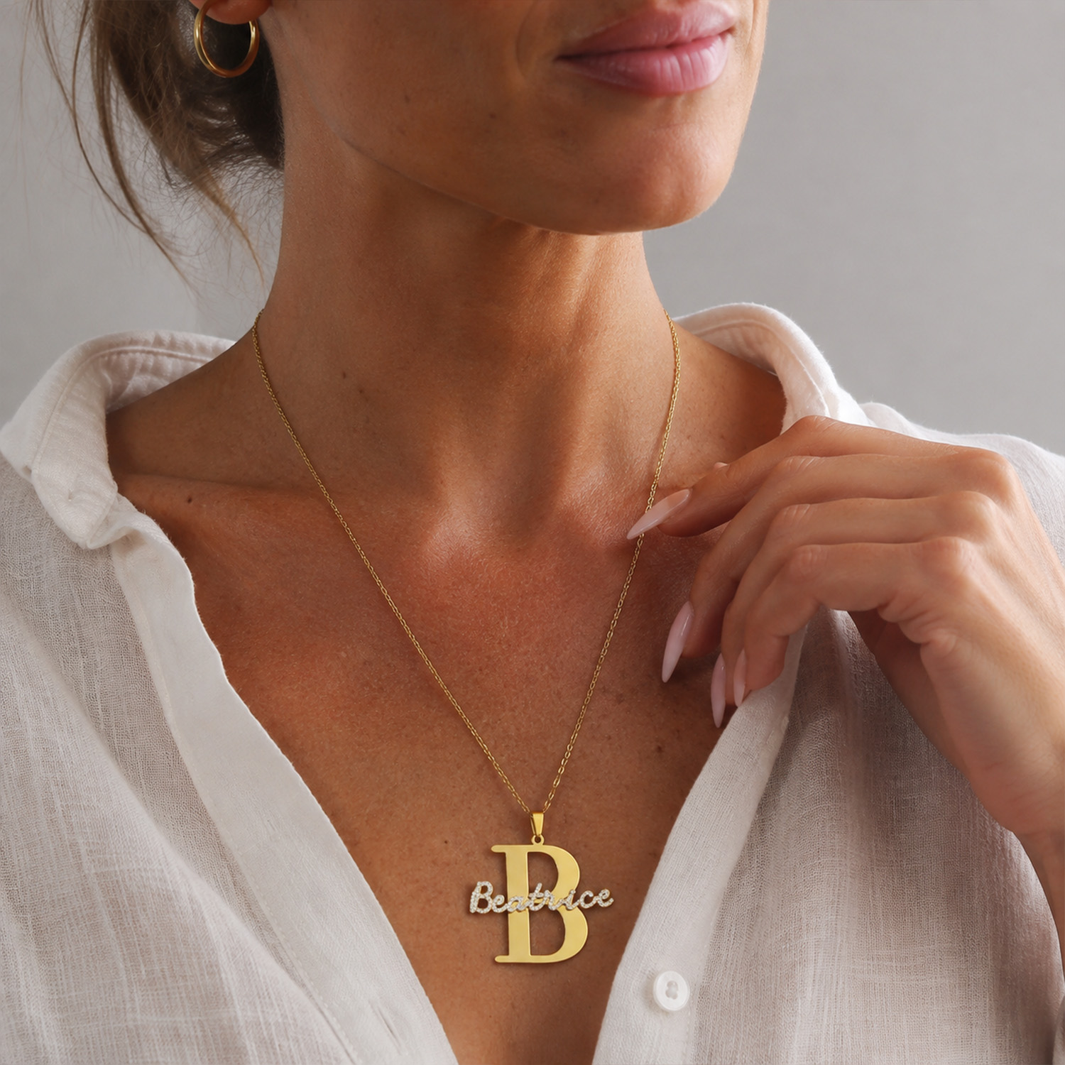Qitian Custom Diamond Name Ini - Initial Letter Necklace 18K Gold ulasan dan harga
