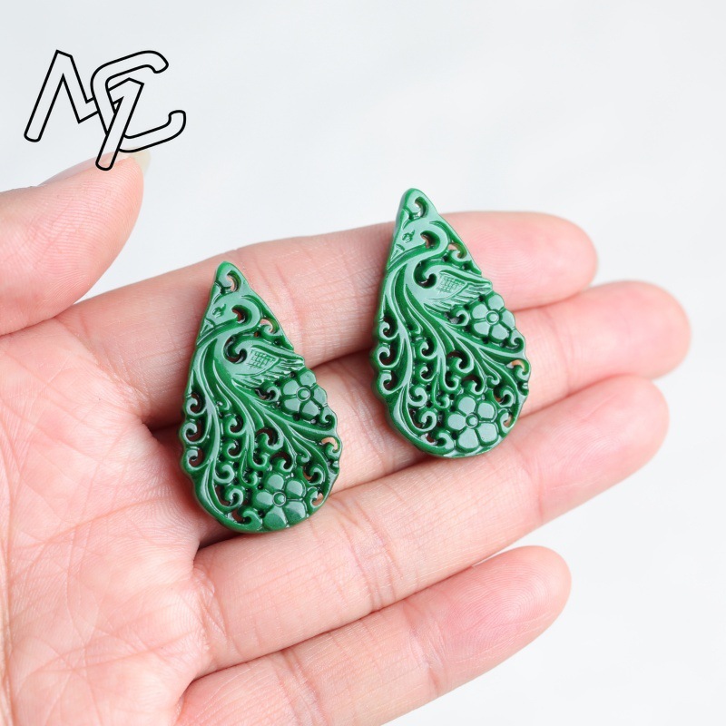 2pc Natural Jade Dry Cyan Doub - Earrings ulasan dan harga