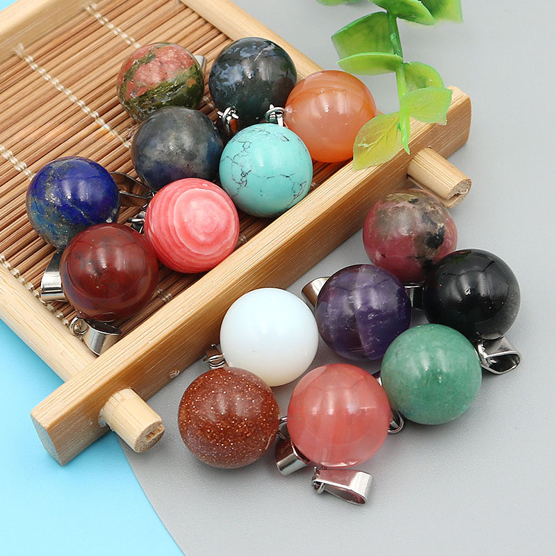 20pcs/ Bag 14mm  Natural Stone - Crystal Pendant Necklace Natural Stone ulasan dan harga