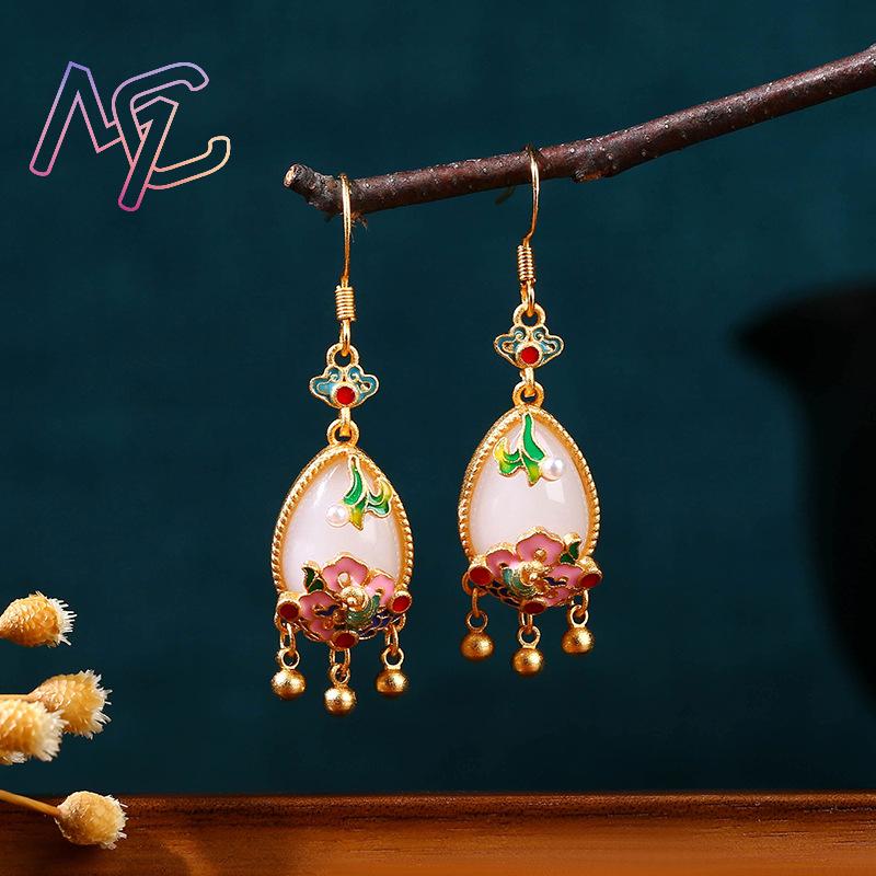 Natural Jade Flower Earrings C - Earrings ulasan dan harga