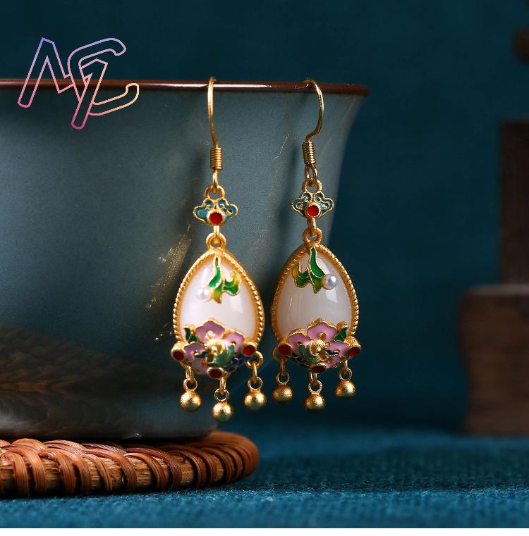 Natural Jade Flower Earrings C - Earrings ulasan dan harga